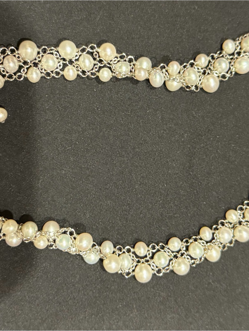 Pearl and Silver Chain Statement Necklace - Ivory Pearls